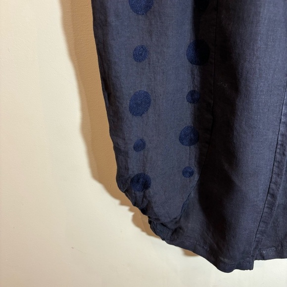 AMO Sz L-XL 100% Linen Harem Gathered Hem Polka Dots Soft Waist Slinky Pants - Picture 4 of 9